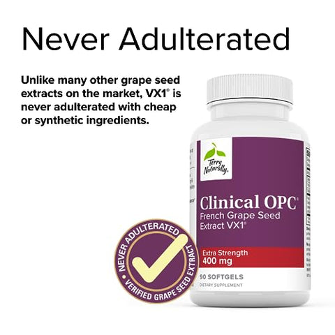 Clinical OPC Extra Strength – 90 Softgels – Extrato de Semente de Uva Francesa – Suporte à Saúde Imunológica, Antioxidante – Não-OGM, Sem Glúten – 90 Porções - Terry Naturally