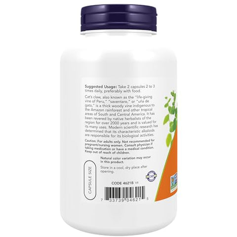 NOW Foods - NOW Supplements, Garra do Gato 500 mg, Verificado pelo Projeto Non-GMO, Suplemento Herbal, 250 Unidades (Embalagem de 1)