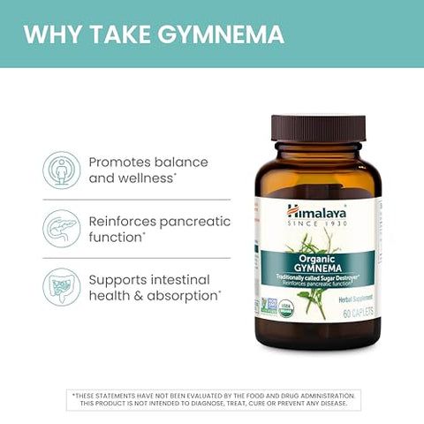 Orgânico Gymnema Herbal Supplement Certificado USDA Orgânico, Não-OGM, 700 mg, 60 Cápsulas à Base de Plantas, Fornecimento de 30 Dias - Himalaya