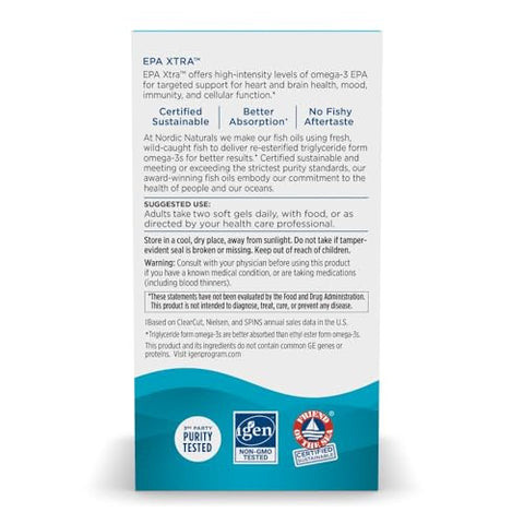 EPA Xtra, Limão – 90 Soft Gels – 1640 mg Ômega-3 – Fórmula de EPA de Alta Intensidade para Humor Positivo e Saúde Cardíaca - Nordic Naturals