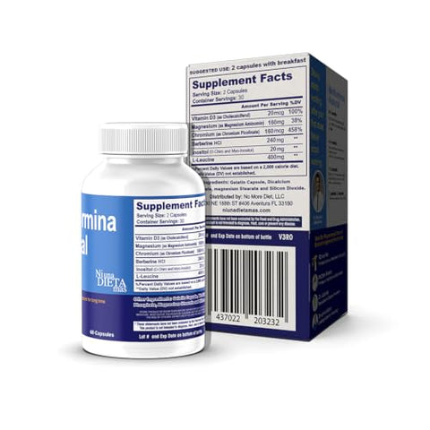 Ni una dieta más - Metformina Natural – Auxílio para Perda de Peso e Suporte ao Metabolismo – Dr. Salomon (60 cápsulas)