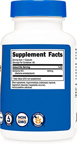 Berberine HCl 600mg – 60 Cápsulas (2 Frascos) – Livre de Glúten, Cápsulas Vegetarianas, Não-OGM - Nutricost