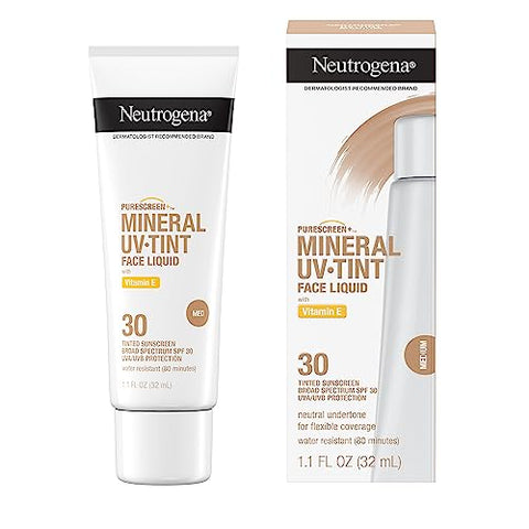 Protetor Solar Neutrogena Purescreen Tonalizante para o Rosto com FPS 30, Amplo Espectro Mineral com Óxido de Zinco e Vitamina E, Resistente à Água, Sem Fragrância, Médio, 30 ml