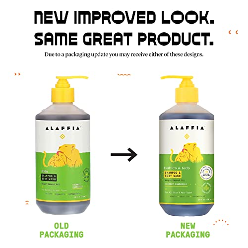 Shampoo e Sabonete Líquido para Bebês e Crianças, Suave e Calmante para Cabelos e Pele Macios com Yarrow e Camomila, Coco Camomila, 2 Unidades – 473 ml Cada - Alaffia