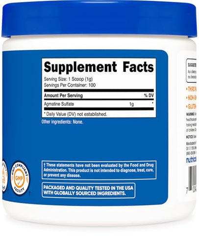 Agmatine 100g – Pó Puro de Agmatina 100 Porções (Sulfato de Agmatina) - Nutricost