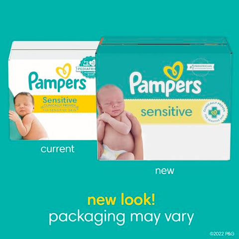 Lenços Umedecidos Sensíveis para Bebês, à Base de Água, Hipoalergênicos e Sem Perfume, 6 Pacotes com Tampa Flip (504 Lenços no Total) (Embalagem Pode Variar) - Pampers