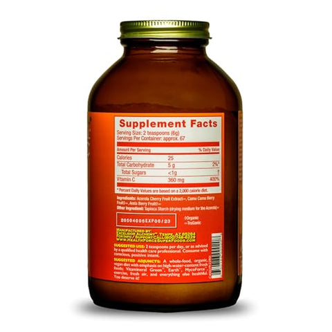 HEALTHFORCE SUPERFOODS - HealthForce SuperFoods – Vitamina C Natural com Camu Camu – Suporte Imunológico – Vegano, Não-OGM – 400g, 67 Porções