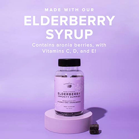 The Elderberry Co. - Gomas de Sabugueiro Extra Forte com Vitaminas C, D, E e Zinco para Suporte Imunológico Natural – 90 Unidades