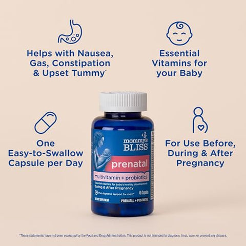 Mommy's Bliss - Mommy’s Bliss – Multivitamínico Probiótico Pré-Natal para Mulheres c/ Ácido Fólico, Apoia o Desenvolvimento do Bebê