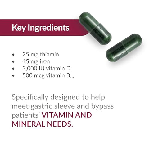 Ultra Solo com Ferro – Multivitamínico Diário para Pacientes de Cirurgia de Bypass Gástrico e Gastrectomia Vertical, Inclui Vitaminas B12, C, D, K, Tiamina e Cobre – 30 Unidades - Bariatric Advantage