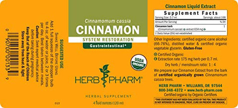 Extrato Líquido de Canela Orgânica Certificada para Suporte Cardiovascular e Circulatório – 120 ml - Herb Pharm