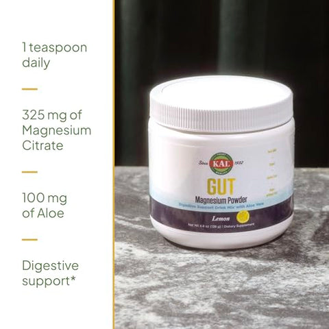 Gut Magnesium Plus Aloe Vera em Pó – Bebida de Limão com Magnésio Citrato e Gel de Aloe Vera para Digestão – 100g - KAL