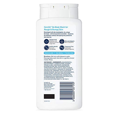 Body Wash com Ácido Salicílico | Sabonete Corporal sem Fragrância para Esfoliar a Pele Áspera e com Imperfeições | Testado para Alergias | 10 ml - CeraVe