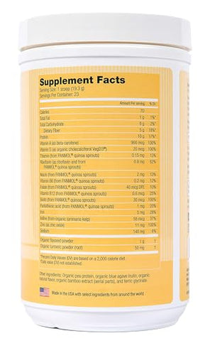 POWER PEA - Proteína Vegana à Base de Plantas Sem Sabor – Orgânica USDA com Vitaminas, Fibra, Ômega 3, Cúrcuma, Nutrição Infantil, Livre de OGM, Sem Laticínios, Sem Alergênicos, Sem Açúcar