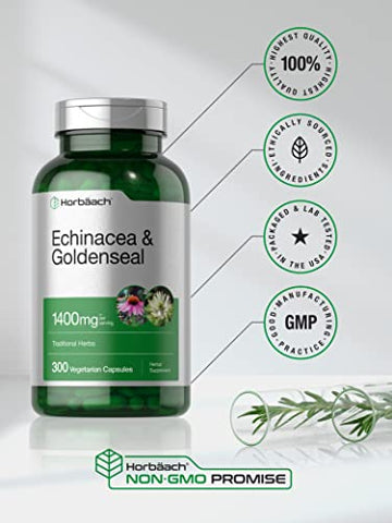 Cápsulas de Equinácea e Hydrastis | 1400mg | 300 Unidades | Vegetariano, Não-OGM, Livre de Glúten | Extrato de Suplemento - Horbäach