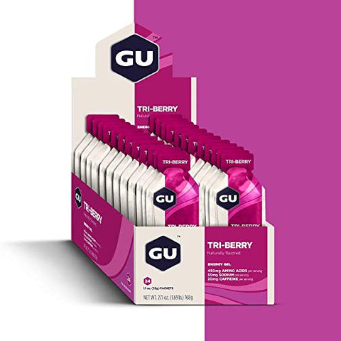 GU ENERGY GEL - GU Energy Gel Original: Energia Vegana, Sem Glúten, Kosher e Sem Laticínios para Qualquer Treino – 24 Unidades, Sabor Tri-Berry