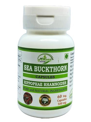 Morsan Nutraveda - Cápsulas de Espinheiro Marítimo (Hippophae Rhamnoides) para Homens e Mulheres | Suplemento Herbal Natural | 500 mg por Porção | 60 Cápsulas Vegetais | Extrato Puro de Espinheiro Marítimo (2…)