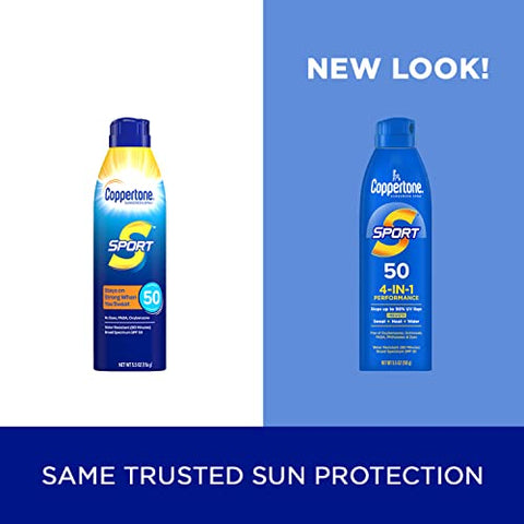 SPORT Protetor Solar Spray FPS 50 163 ml, Resistente à Água, Amplo Espectro, Pacote Econômico, Pack com 3 – Protetor Solar Coppertone SPORT - Coppertone