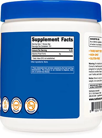Pó de Glicina 454g – Livre de Transgênicos, Sem Glúten - Nutricost