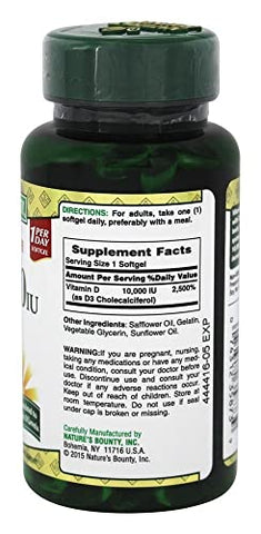 Nature's Bounty - Nature’s Bounty D3-10,000 IU Softgels 72 un (Pacote com 2) – Vitamina D3 de alta potência para saúde óssea e imunidade