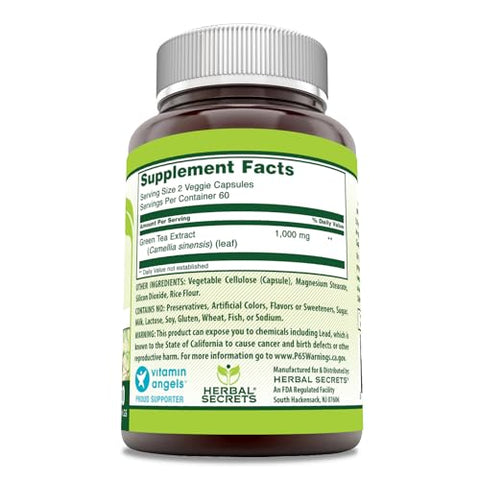 Extrato de Chá Verde Herbal Secrets 1000 Mg por Porção | 120 Cápsulas Vegetais | Não-OGM | Sem Glúten | Fabricado nos EUA - Amazing Nutrition