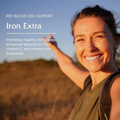 Iron Extra: Suplemento de Ferro com Absorção Aprimorada, Vitamina C 500mg, Metilfolato 400mcg, Vitamina B12 500mcg, Cálcio, Erva-dos-docks, Raiz de Dente-de-leão - Vitanica