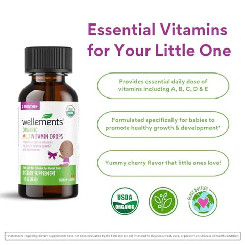 Gotas Multivitamínicas Orgânicas para Bebês | Multivitamina Líquida para Infantes | 30ml - Wellements
