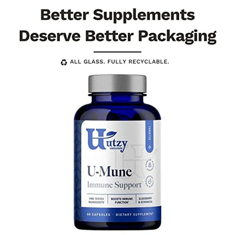 Utzy Naturals - U-Mune | Suporte Imunológico com Sabugueiro, Equinácea, Orégano | Fabricado nos EUA | Testado por Terceiros | 60 Cápsulas