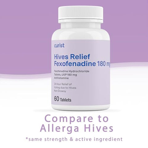 Fexofenadine Hydrochloride 180 mg – 60 Comprimidos Antialérgicos – Tratamento de Urticária 24 Horas - Curist