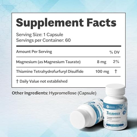 Objective Nutrients - Thiamax Vitamin B1 (TTFD) Cápsulas, 100mg, 60 unidades – Sem Aditivos ou Agentes de Fluxo
