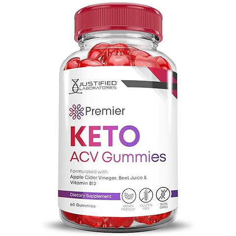 Justified Laboratories - (2 Pacotes) Premier Keto ACV Gummies Avançado 1000MG – Vinagre de Maçã em Gomas Formulado com Suco de Romã e Beterraba em Pó B12 Vegano Não GMO 120 Gomas