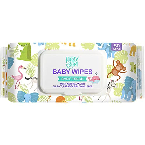 Lenços Umedecidos para Bebês Sensíveis à Água, Sem Perfume, 4 Pacotes com Tampa Flip (320 Lenços no Total) - HAPPY BUM