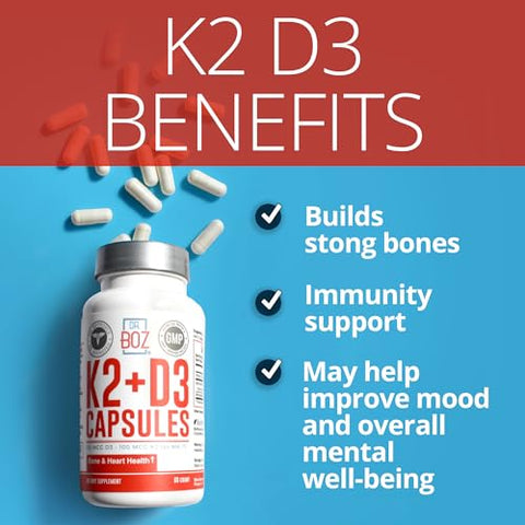 Cápsulas K2 D3 [66 unidades] – Vitamina K2 (MK-7) D3 com BioPerine – Ósseo - Dr. Boz