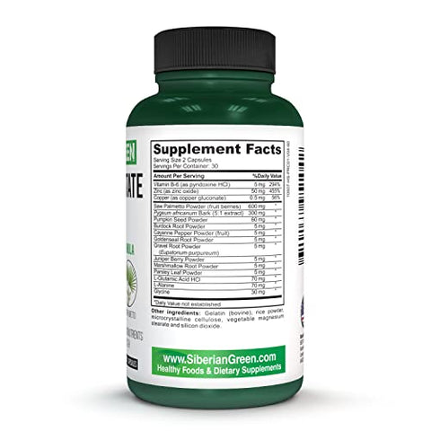 Siberian Green - Desintoxicação Prostática Herbal 60 Cápsulas – Fórmula Tradicional Siberiana de Abóbora, Palmeira Anã e Bardana
