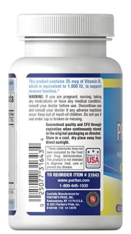 Puritan's Pride - Puritan’s Pride Probiótico 10 com Vitamina D, 60 Cápsulas (Pacote com 2) – Melhor Marca de Probiótico com Vitamina D