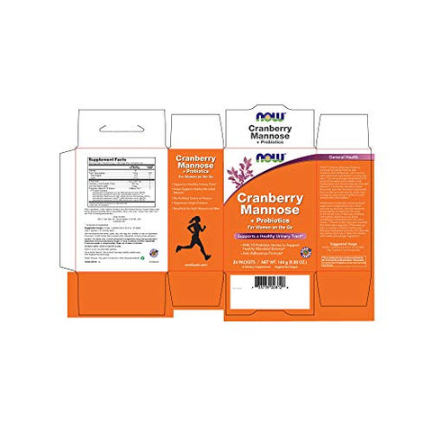 NOW Foods - NOW Supplements, Probióticos Cranberry Mannose com 10 Cepas Bacterianas Probióticas, 24 Unidades – 10g