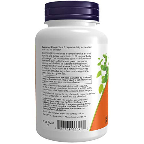 Suplementos, Energético com Vitaminas do Complexo B, Chá Verde, Ginseng Panax e Rhodiola, 90 Cápsulas - NOW Foods