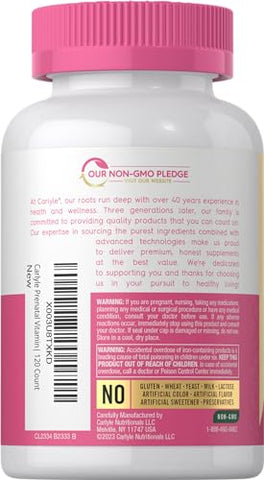 Vitaminas Pré-Natais para Mulheres | 120 Cápsulas | Fórmula Multivitamínica e Mineral com Ácido Fólico | Suplemento Livre de Transgênicos e Glúten | para Ela - Carlyle