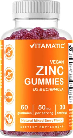 Zinc 50mg Gummies – 2 Pacotes de 60 Gomas Veganas – Livre de Glúten – Suporte Imunológico Saudável para Adultos, Homens, Mulheres - Vitamatic