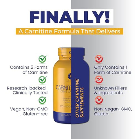 L Carnitine 1000mg MTX – Blend de Aminoácidos de Carnitina Fumarato, L-Carnitina L-Tartarato, Acetil L-Carnitina, L-Carnitina HCL, L-Carnitina Base 120 Cápsulas Vegetarianas - Infinite Labs