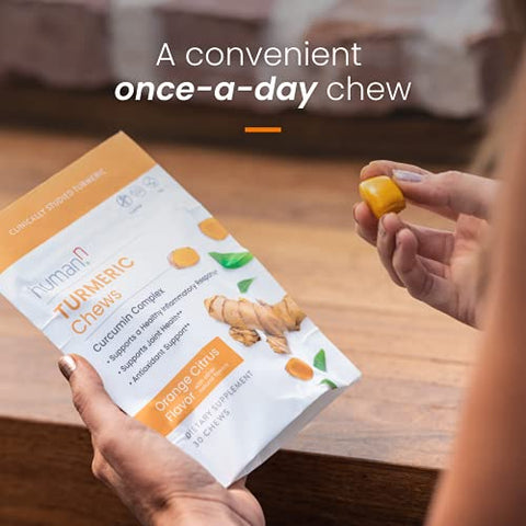 Turmeric Curcumin Chews – Alta Absorção – Sabor Laranja Cítrico – dos Criadores de SuperBeets, Saúde das Articulações, 30 Unidades - humanN