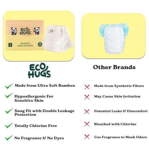 Fraldas Descartáveis EcoHugs Tamanho 4 de Bambu | Macias e Hipoalergênicas | Super Absorventes | Sem Perfume e Livres de Cloro | Pacote com 24 unidades