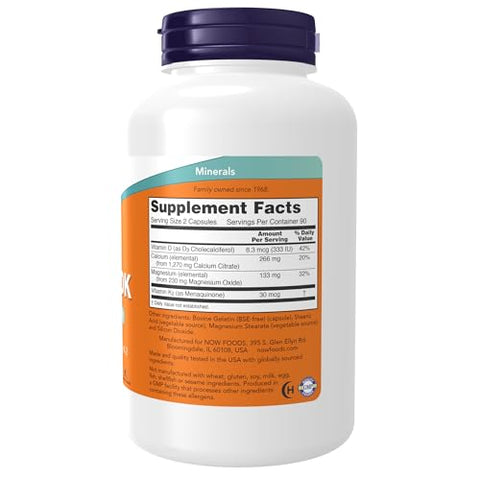 Suplementos, Cal-Mag DK com Vitamina D-3 e Vitamina K-2, Suporte à Saúde Óssea, 180 Cápsulas - NOW Foods