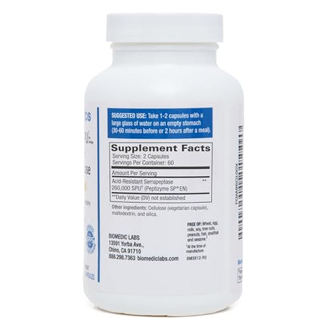 Biomedic Labs RX - Serra-RX 260,000 SU Serrapeptase – Enzima Sistêmica Proteolítica Resistente ao Ácido, Sem OGM, Sem Glúten, Vegano – Suporte para Sinusite e Imunidade
