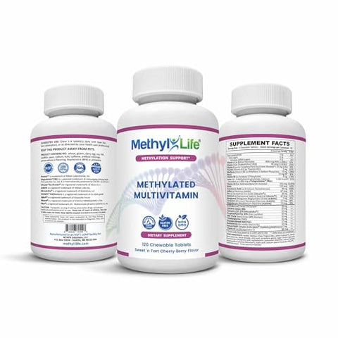 Methyl-Life Supplements - Methyl-Life Multivitamínico Mastigável Metilado para Crianças e Adultos – L-Metilfolato B12 Ativa – MTHFR – 30 Porções Adultas