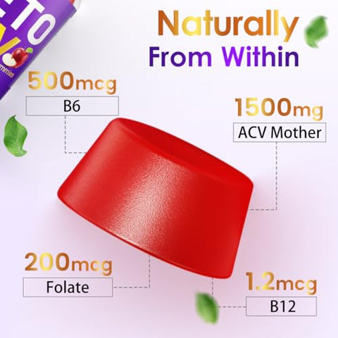 EAONE - (2 Pacotes 3000mg) Gomas Avançadas de Keto Acv, Gomas de Keto Leve, Com Acv B6 B12 Folate, para Perda de Peso, Suplemento de Gomas Keto para Mulheres e Homens