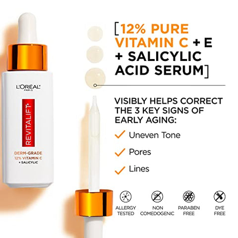 L'Oreal Paris - L’Oreal Paris Revitalift Serum Vitamina C Pura 12%, Vitamina E, Ácido Salicílico, Iluminador 30ml Amostra Hidratante