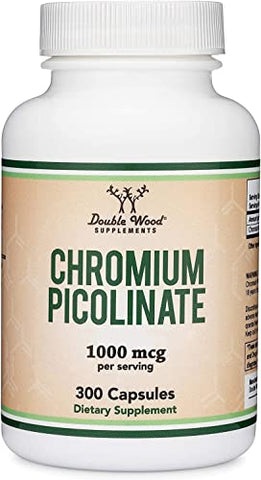 Double Wood Supplements - Chromium Picolinate 1000mcg para Gerenciamento Saudável de Peso (Alta Absorção e Bioacessibilidade) – 300 Cápsulas Veganas Seguras, Livre de Transgênicos e Glúten –