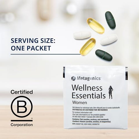 Wellness Essentials Mulheres – Pacotes Diários de Multivitaminas – Vitaminas para Mulheres – Suporte à Densidade Óssea* – Ácidos Graxos Ômega-3 – Não-OGM - Metagenics