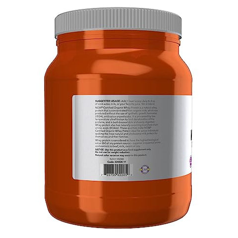 Sports Nutrition: Whey Protein Orgânico Certificado 19g, Pó Sem Sabor, 454g - NOW Foods
